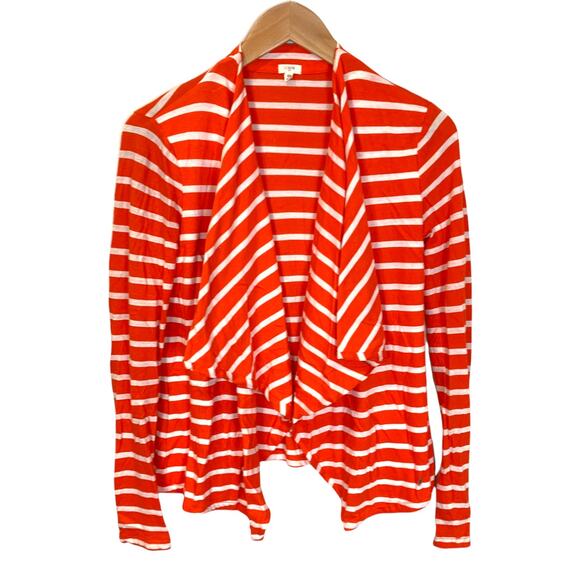 J Crew Always Drapey Open Flyaway Cardigan Red White Stripe Knit Cotton XS - Picture 1 of 7